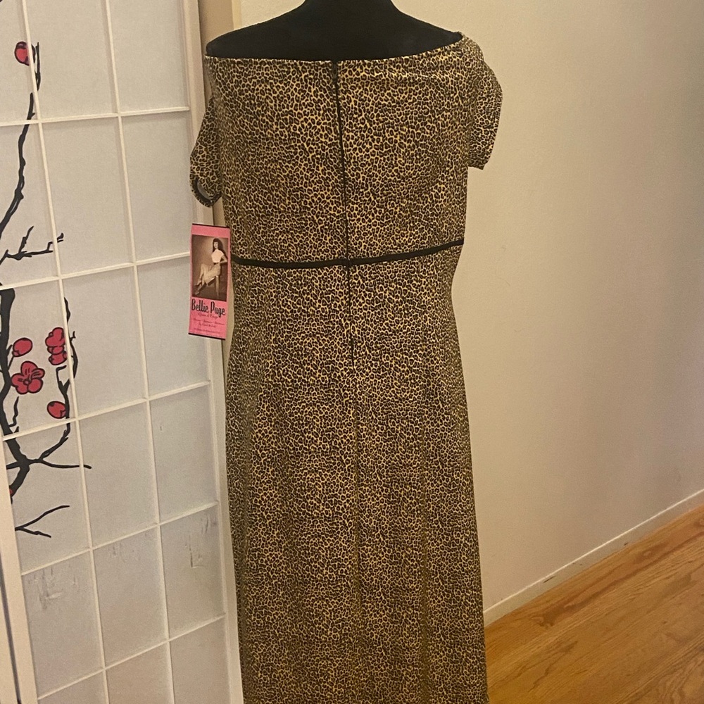 Bettie Page Leopard Print Off-Shoulder Maxi Dress in Tan and Black